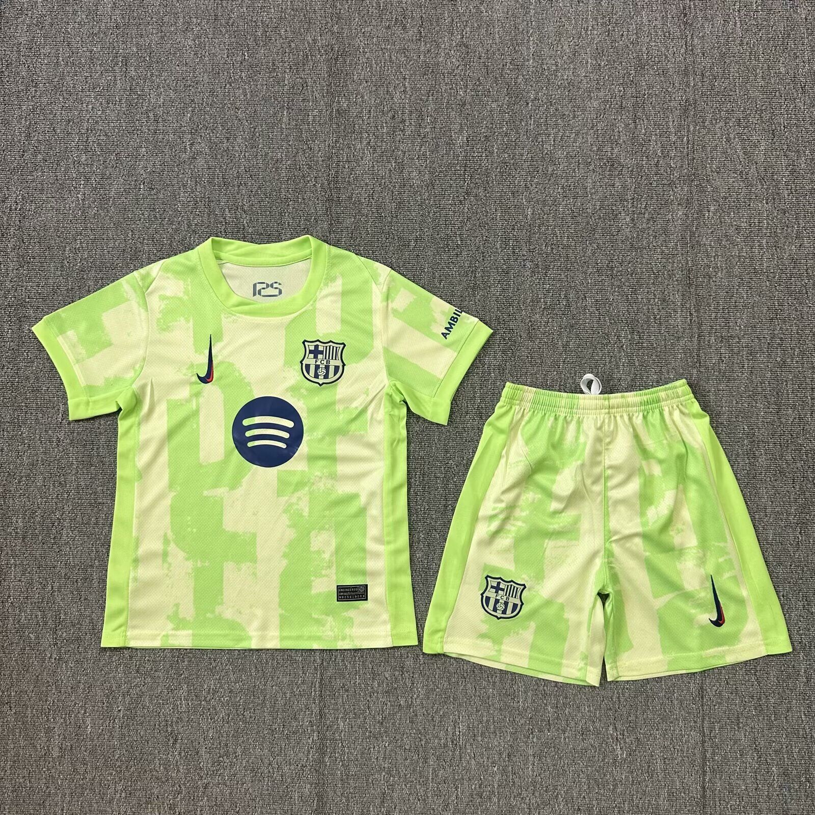 Kids-Barcelona 24/25 Third Green New Sponsor Soccer Jersey